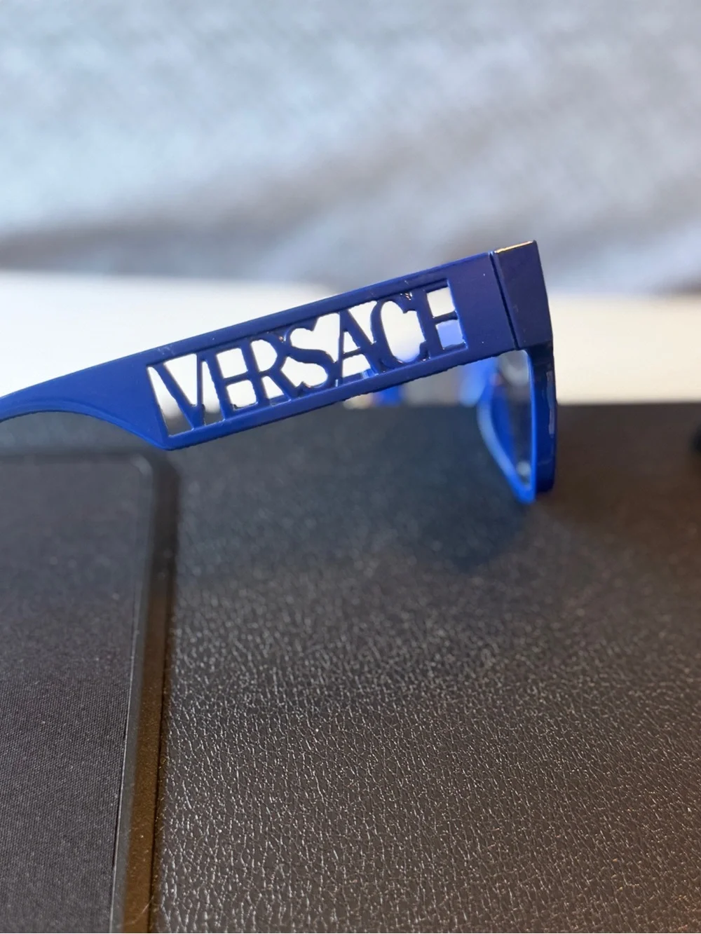 Authentic Versace Thick Frame Blue Sunglasses Cut-Out Lettering